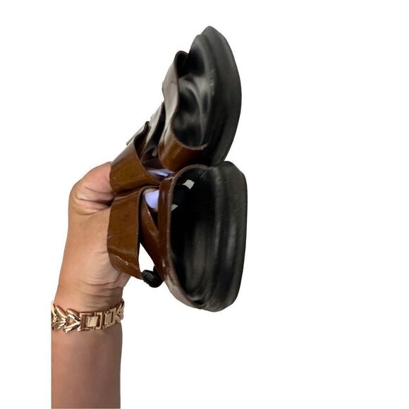 Clark’s Brown Patent Leather Criss Cross Slide Wedges - Picture 5 of 12